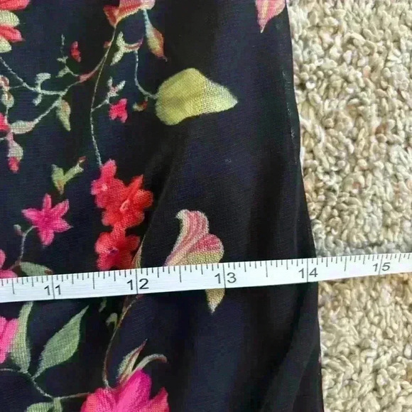 CDC Y2K Spaghetti Strap Black Red Floral Slip Dress Mesh V Neck Size 8 - Picture 9 of 9